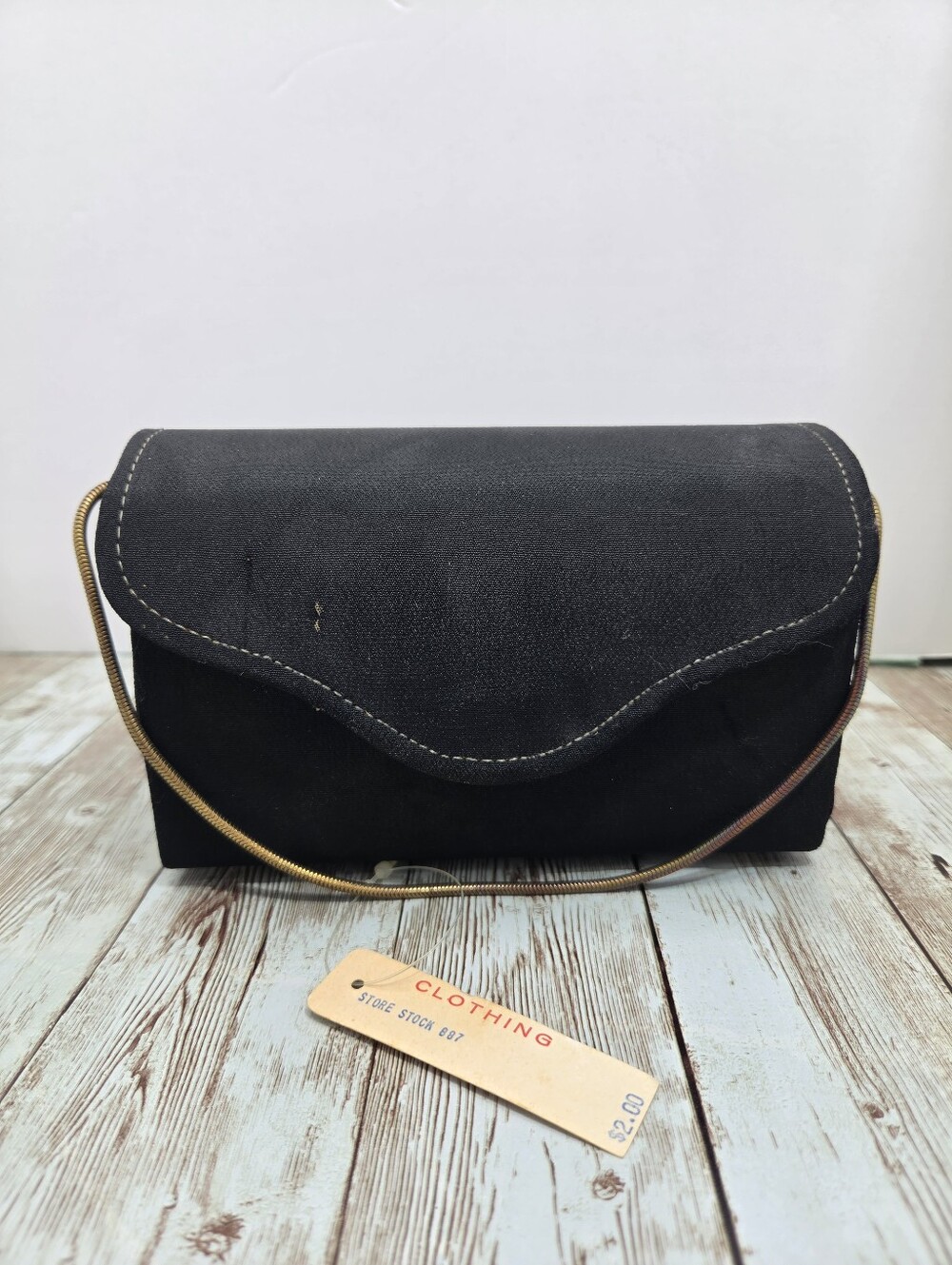 ✨ VINTAGE Black Fabric Evening Bag | Gold Chain Strap NWT Deadstock Purse 👜